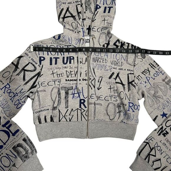 MOSCHINO COUTURE New w Tags Small Womens Gray Wordy Crop Zip Hoodie Sweatshirt B - Picture 13 of 15